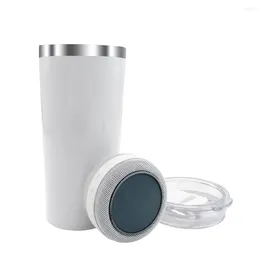 Bouteilles d'eau Haut-parleur Bluetooth en acier inoxydable de 20 oz Tumbler droit Tasses de musique intelligentes portables avec paille et couvercle pour les cadeaux de la Saint-Valentin
