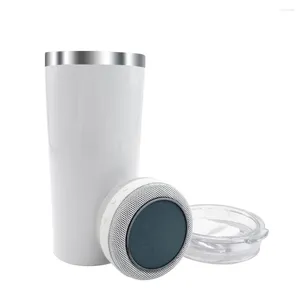 Botellas de agua 20 oz Altavoz Bluetooth de acero inoxidable Vaso recto Tazas de música inteligentes portátiles con pajita y tapa para regalos del día de San Valentín
