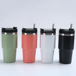 Bouteilles d'eau 20oz en acier inoxydable tasse isolée double couche voiture sous vide avec paille grande capacité crème glacée boisson portable