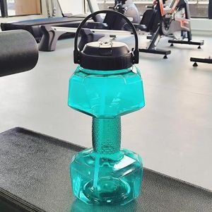 Waterflessen 2200 ml Dumbbell sportfles met stro grote capaciteit lekbestendige heldere draagbare workout gym drinkbeker fitness e