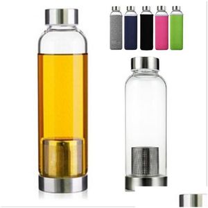 Botellas de agua Botella de vidrio de 22 oz Bpa Taza deportiva resistente a altas temperaturas con filtro de té Infusor Manga de nylon 5 colores Entrega de gota Dhk3T