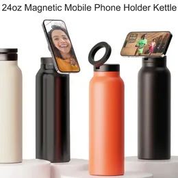 Botellas de agua Botella aislada de 24 oz con montaje en el teléfono Deportes de acero inoxidable a prueba de fugas para un viaje al aire libre acampado para el hogar