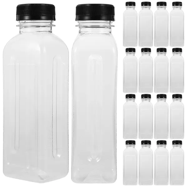 Botellas de agua 25 PCS Botella de jugo Recipientes de plástico vacíos para refrigerador Tapas de leche planas Bebidas Beber Pajitas transparentes