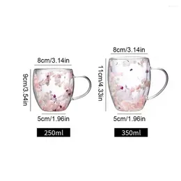 Waterflessen 250/350 ml dubbele laag koffieglas beker met handvat droge keuken melk huishoudelijke benodigdheden vulstof bloemen transparant s4l3