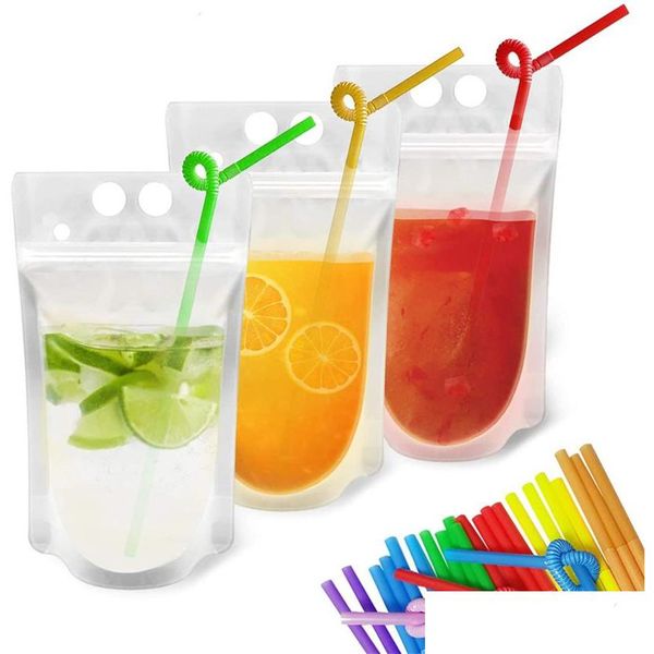 Botellas de agua 250 ml 500 ml Bolsas de plástico para fiestas Botella Bebida desechable Repetir Tote cerrado Jugo autónomo Bolsa de líquido Corazón Claro P OT2AA