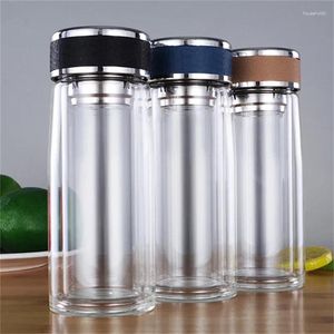 Waterflessen 250 ml dubbele wandglasfles met thee infuser zeef draagbare reisfilter tumbler drinkware