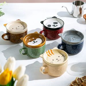 Bouteilles d'eau 250ML japonais Shiba Inu tasse à café en céramique soucoupe dessin animé Animal petit déjeuner lait en relief après-midi thé fournitures 231130