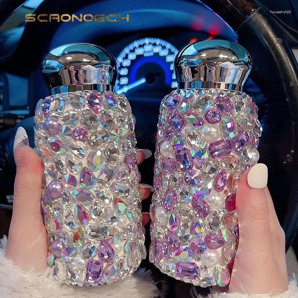 Bouteilles d'eau 260ml Mini Bling Bouteille Isolée Thermos En Acier Inoxydable Cristal Diamant Tasse À Café Auto Voiture Tasse À Vide Tumbler