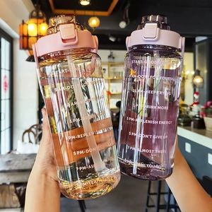 Water Bottles 2L Large Water Bottles with Time Scale Straw Water Cup Portable Travel Bottles Summer Cold Water Jug for Outdoor Sports Fitness 230303