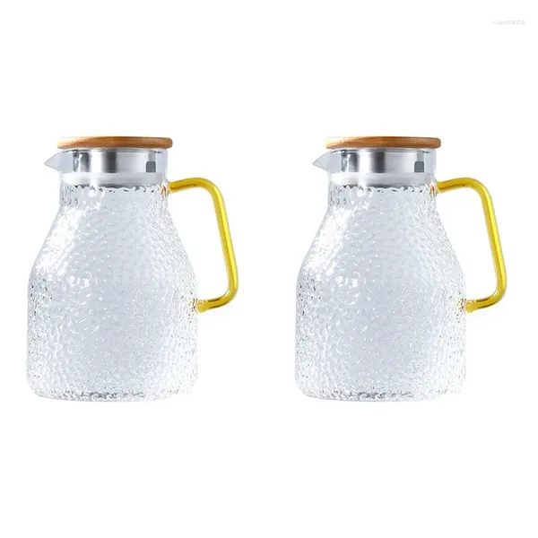 Bouteilles d'eau 2x pichet pot en verre 2000ml pichet résistant à la chaleur et ensemble bouilloire carrée bouillante pour la maison de thé