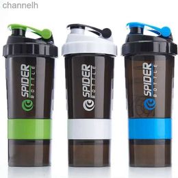 Bouteilles d'eau 3 couches sport Shaker bouteille protéine Shaker tasse sport protéine poudre conteneur bouteilles d'eau Shaker Fitness Milkshake tasse 550ML yq240320