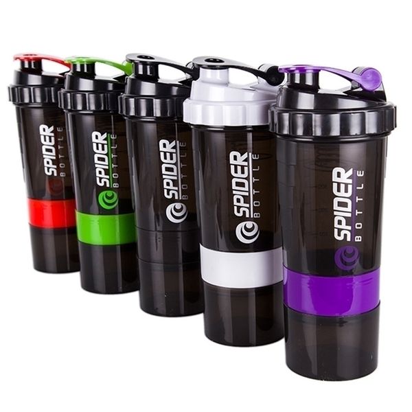 Bouteilles d'eau 3 couches shaker protéine poudre shake tasse de grande capacité en plastique mélange exercice de musculation 220830