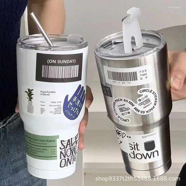 Bouteilles d'eau 304 tasse de crème glacée en acier inoxydable avec isolation froide et café monté de voiture portable en paille