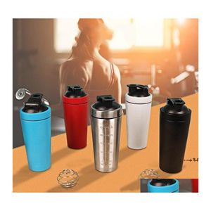 Waterflessen 304 roestvrij stalen eiwit shaker fles whey poeder gym schudden kettel milkshake mixer sport single layer drop delive otjd7