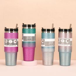 Bouteilles d'eau 30 oz Gradient Diamant Peinture Thermos Bouteille D'eau Double Couche En Acier Inoxydable Thermique Tasses Voyage Voiture Thermos pour Café 230614