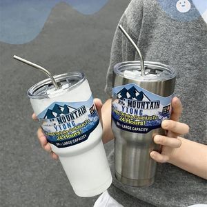 Water Flessen 30 Oz Roestvrij Stalen Fles Met Stro Thermos Tumbler Houden Drinken Koud Thermosflessen Mokken Koffie Kopjes auto