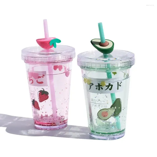 Bouteilles d'eau 320 ml tasse de dessin animé bouilloire en plastique avec motif de fruit de paille couverture de bouteille portable voyage pour voyager pour