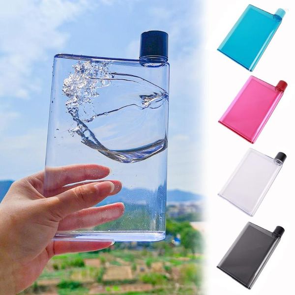 Botellas de agua, botella portátil plana de 350ML, almohadilla de papel transparente para ahorrar espacio, tetera para bebidas, cuaderno para deportes al aire libre