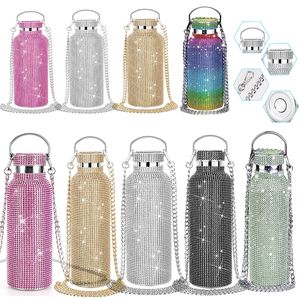 Waterflessen 350ml500ml750ml Herbruikbare Bling Diamond Thermos Draagbare Glitter Fles Roestvrijstalen Thermische Kolf 230428