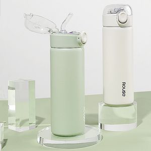 Waterflessen 380 ml mode roestvrijstalen vacuüm kolf met stro draagbare schattige thermosmokreizen thermische fles tumbler thermocup 230510