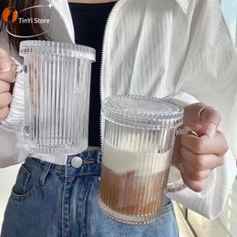 Botellas de agua 390Ml Tazas de café con leche con tapa Estilo japonés Taza simple y hermosa Taza de vidrio Taza de té elegante Regalos de boda Dropship 230503