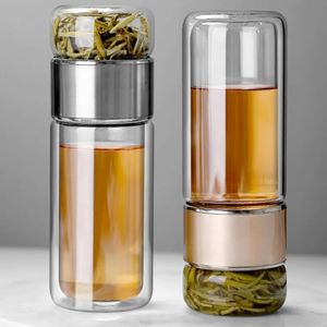 Bouteilles d'eau 390ML bouteille d'eau de thé en verre à haute teneur en Borosilicate Double couche tasse d'eau de thé infuseur gobelet bouteille d'eau avec filtre à thé 231120