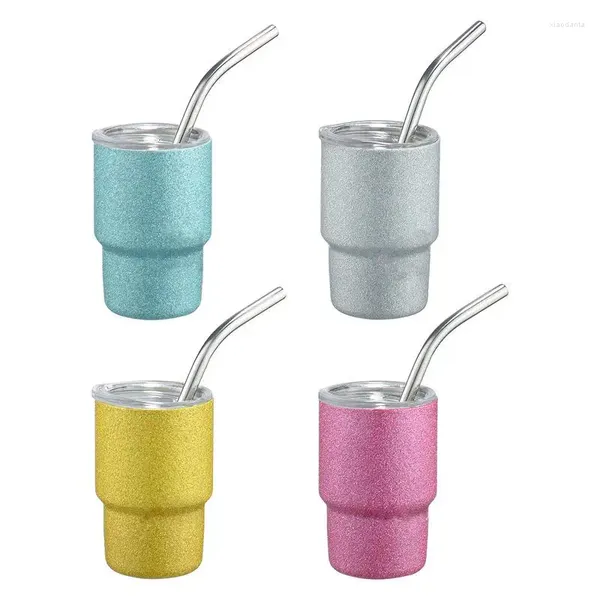 Bouteilles d'eau 3oz 304 Bouteille isolée en acier inoxydable Mini tasse de voyage Portable Drinkware Tumbler avec outil de paille