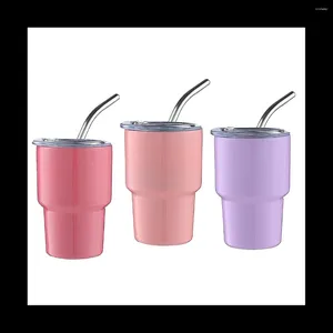 Botellas de agua Paquete de 3 Mini vaso S Vidrio con tapa de paja Tazas Vasos de doble pared 2 oz (A)