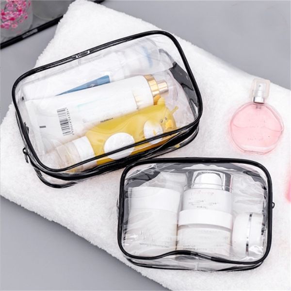 Bouteilles d'eau 3 pièces sac cosmétique transparent PVC femmes fermeture éclair clair maquillage trousse de beauté voyage maquillage organisateur stockage bain toilette lavage sacs 230823