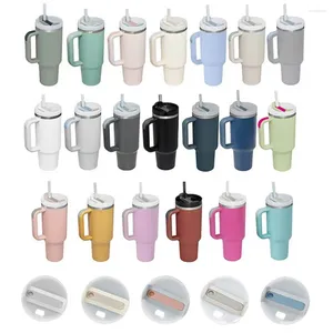 Bouteilles d'eau 40 oz Tumbler avec couvercle de poignée et paille isolée en acier inoxydable Dupe tasse de voyage tasse à café glacé pour froid 40oz