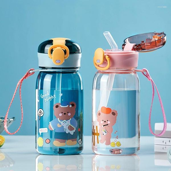 Botellas de agua 400ml Linda taza de paja Sippy niños dibujos animados BPA libre a prueba de fugas oso botella de bebida portátil al aire libre para niños