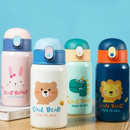 Botellas de agua 400 ml Taza termo de paja de acero inoxidable para niños con estuche Dibujos animados a prueba de fugas Frasco de vacío Botella térmica para niños Thermocup 221118