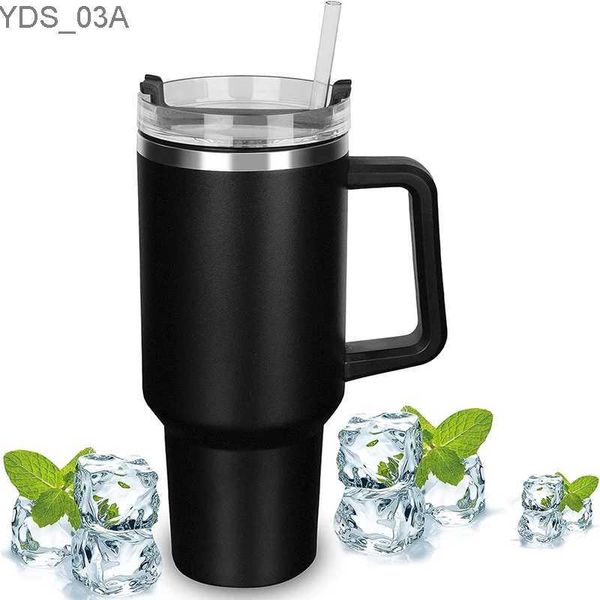 Bouteilles d'eau 40oz tasse de barre de glace en acier inoxydable Double couche vide pulvérisation voiture tasse créative poignée extérieure tasses YQ240221