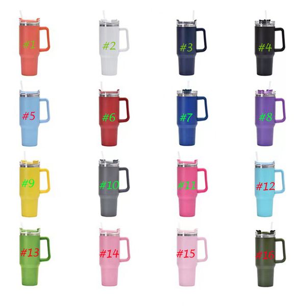 Botellas de agua Vaso reutilizable de 40 oz con asa y pajita Taza de viaje aislada de acero inoxidable Vaso Vaso aislado Mantenga las bebidas frías Soporte LOGOTIPO personalizado