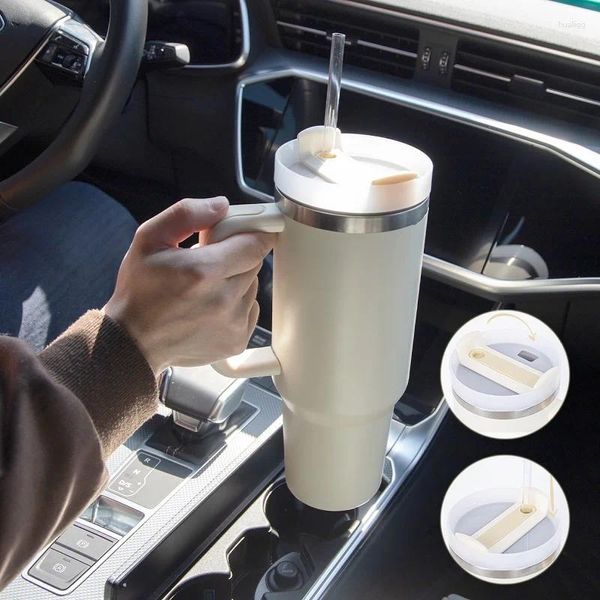 Botellas de agua Taza de aislamiento de café de paja de 40 oz con asa Botella de coche portátil Gran capacidad de viaje BPA Tazas térmicas libres Conjunto de barra