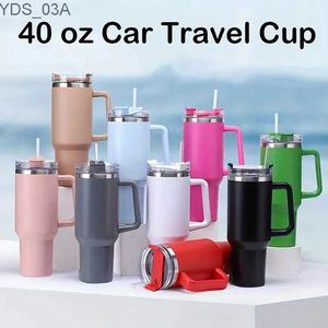 Bouteilles d'eau Bouteille d'eau de 40 oz tasse de voyage isolée sous vide avec poignée gobelet de paille garder le froid et le chaud tasse de voyage de voiture étanche pour cadeau YQ240221