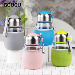 Bouteilles d'eau 420ML Gougu étudiant bouteille en verre avec filtre à thé pour Sports de plein air Pot mignon anti-fuite poignée 1PC