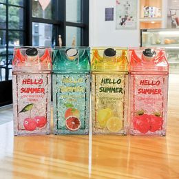 Botellas de agua de 430ML, botella doble cuadrada, vaso de hielo para exteriores, bebida fría con pajita, plástico creativo para estudiantes de verano