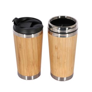 Bouteilles d'eau 450 ml Bambou Tasse À Café En Acier Inoxydable Écologique Thermos Bouteille D'eau Flip Couvercle Voyage Tasse Portable Pour Cadeau De Retraite 230303