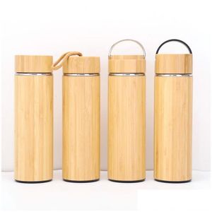 Bouteilles d'eau 450 ml de gobelets en bambou portable en acier inoxydable flacon thermos tas