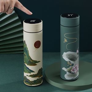 Bouteilles d'eau 450 ml style chinois bouteille thermos intelligente style classique LED affichage tactile en acier inoxydable fiole à vide tasse bouteilles d'eau 230309