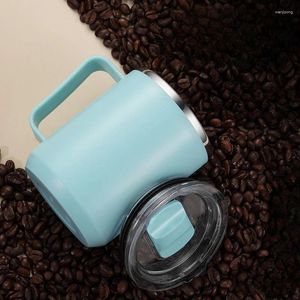 Bouteilles d'eau 450 ml tasses d'isolation de café avec poignée portable en acier inoxydable à double couche à double couche pour le bureau à domicile tasse thermique