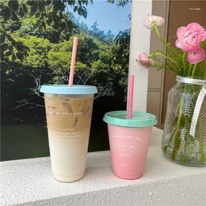 Bouteilles d'eau 470/700ML mignon bouteille café jus lait thé Kawaii plastique tasses froides avec couvercle paille Portable réutilisable boire