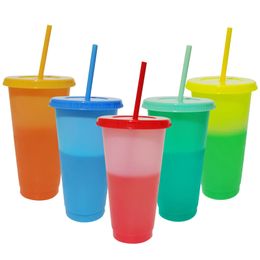 Bouteilles d'eau 5 pièces ensemble de tasses à changement de couleur 24 oz boisson froide en plastique réutilisable avec couvercles et pailles pour adultes fête d'Halloween Noël 231216