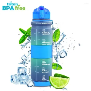 Waterflessen 500/1000 ml sportfles met tijd marker grote capaciteit draagbare lekbestendige outdoor reisdrank plastic cup bpa gratis