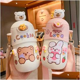 Botellas de agua 500 ml Kawaii Bear Thermos Bottle Cute Kids St Water Insated Acero inoxidable Estudiante Girls Botellas de bebidas térmicas 211013 Dhtlu