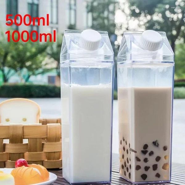 Bouteilles d'eau 500ml/1000ml, bouteille carrée de dessin animé, boîte transparente en plastique pour jus de thé, stockage Portable, verres