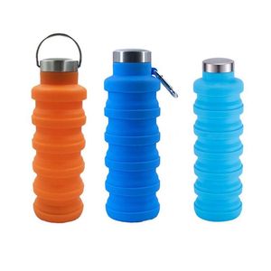 Bottiglie d'acqua 500Ml Bottiglia portatile Sile Coppa pieghevole Moschettone da esterno Cam Tazze per bevande Drop Delivery Casa Giardino Cucina Sala da pranzo Bar Dr Dhfk2