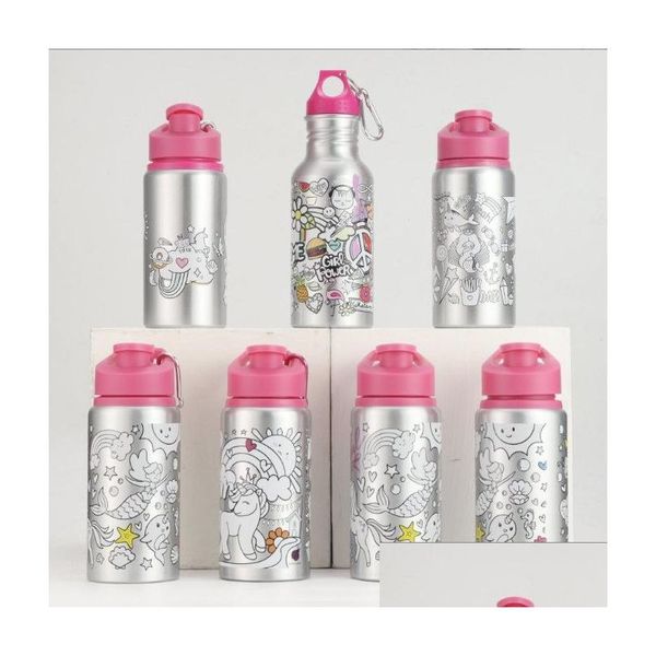 Botellas de agua 500 ml Taza de aluminio de una sola pared Regar para niños Botellas de agua para el hogar Iti Lindo DIY Deportes Drop Entrega Home Garden Kit DHJTL