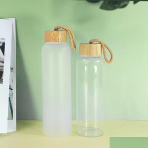 Bouteilles D'eau 500Ml Sublimation Verre Dépoli Clair Avec Couvercle En Bambou Et St Tasses Droites Tasses Été Gobelets À Boire Drop Delivery Dhi8W